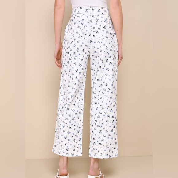 Lulus Everyday Personality Ivory Floral Print Twill High Rise Pants Size S NWT - Picture 2 of 16